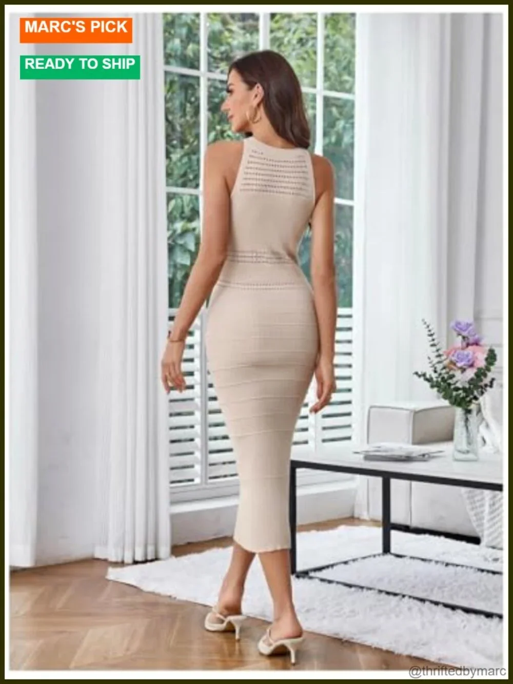 Halter Knit Midi Dress Sleeveless Bodycon Hollow Out